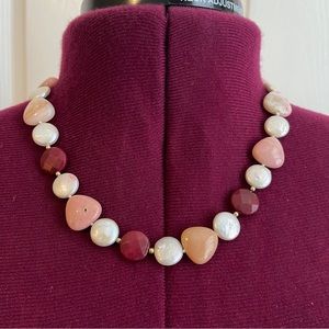 Natural Ruby Pink Opal Coin Pearl  14kt Gold Sterling Silver Bead Necklace 20"